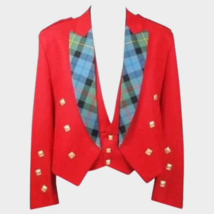 Red Prince Charlie Jacket Tartan Lapel