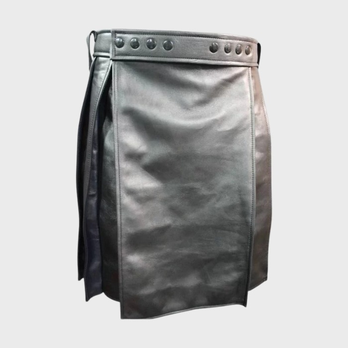 Black Red Pleated Leather Kilt